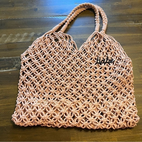 Crochet Boho Tote Handbag Rose Blush Pink Mauve Fringe Babe Reversible - Picture 2 of 5